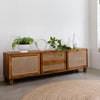 Berlin Teakwood Rattan Entertainment Unit With Drawers