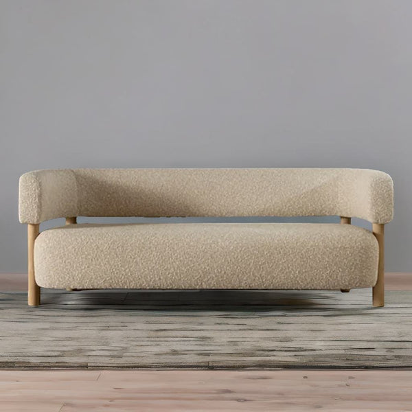 Milano Designer Solid Wood Beige Boucle Fabric Sofa - 3 Seater