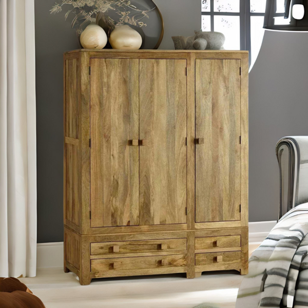 Mango Wood 4 Drawers Wardrobe & 3 Doors Cabinet
