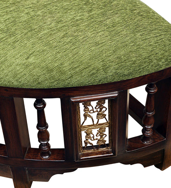 Classic Solid Sheesham Wood and Fabric Foot Stool Set of 4