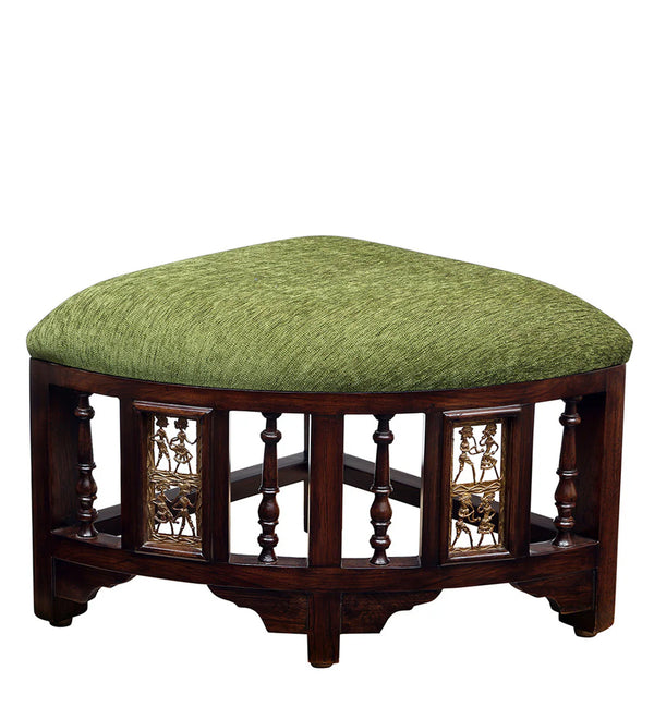 Classic Solid Sheesham Wood and Fabric Foot Stool Set of 4