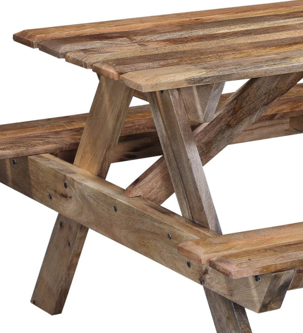 Modern Solid Mango Wood Natural Finish Patio Table Set