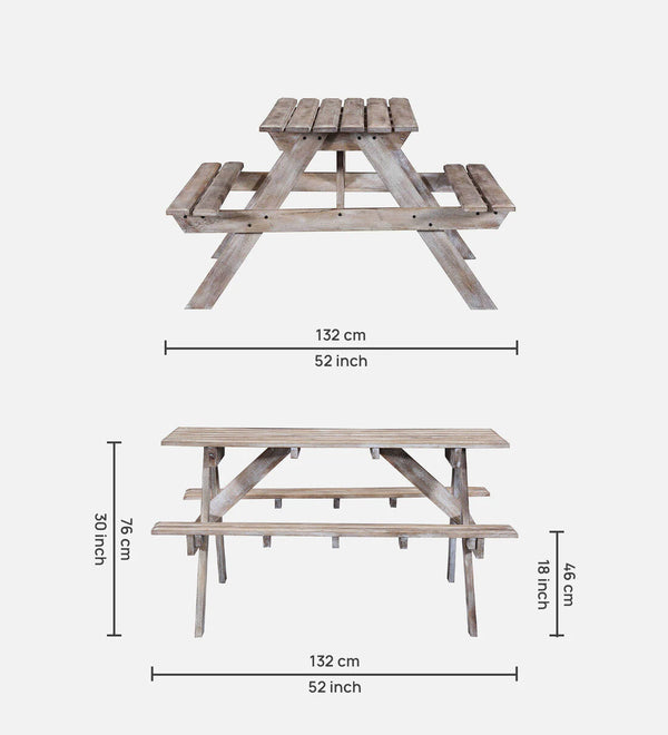 Modern Solid Mango Wood Distress Finish Patio Table Set