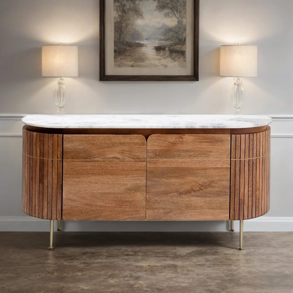 Solid Wood Modern Sideboard With Marble Top