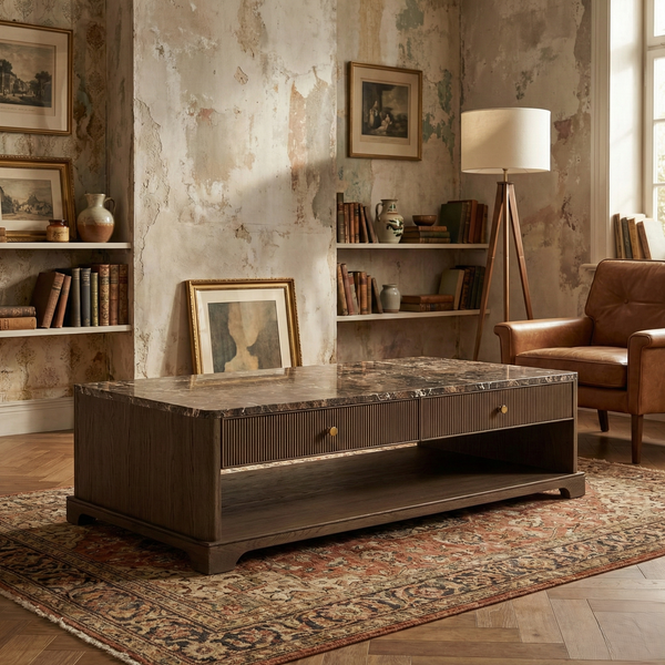 Marvello Oak Wood & Emperador Marble Coffee Table