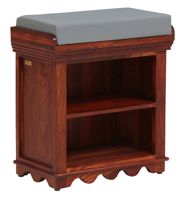 Classic Sheesham Wood Shoe Rack With Seating In Honey Oak Finish