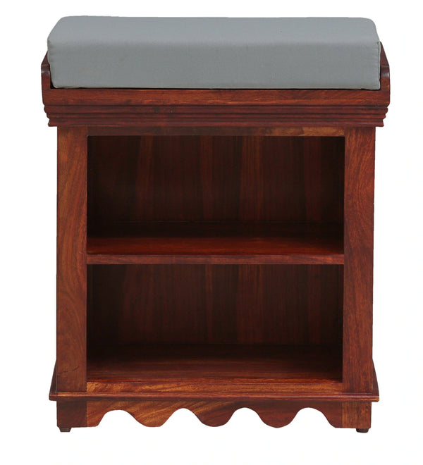 Classic Sheesham Wood Shoe Rack With Seating In Honey Oak Finish