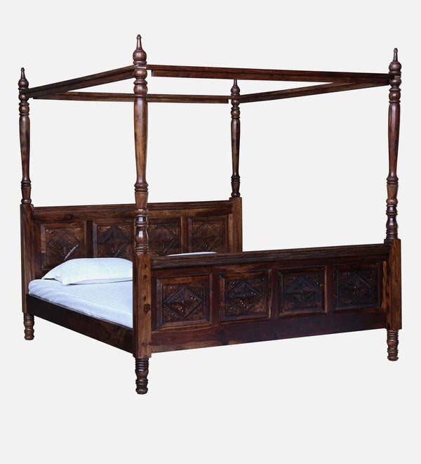 Royal Sheesham Wood Poster Bed In Provincial Teak Finish