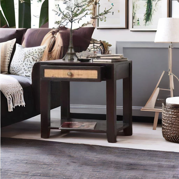 Modern Ebony Classy Wooden Bedside Table - 100% Handcrafted