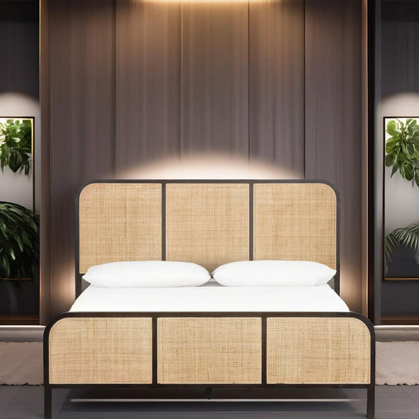 Exquisite Mango Wood Rattan Bed In Curve -All Sizes