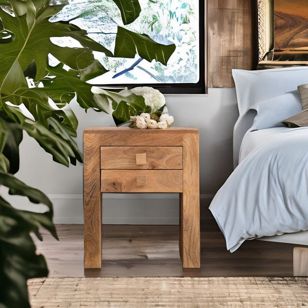 Modern Misa Solid Mango Wood With 2 Drawer Bedside Table