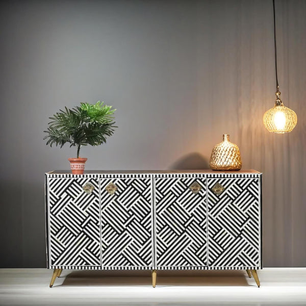 Bone Inlay Geometric Sideboard in Black & White