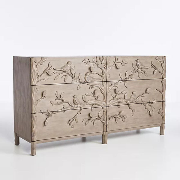 Passero Hand Carved Chest Of 6 Drawer And Dresser