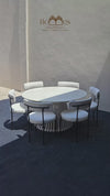 Antalya Modern Round Marble Top Dining Set With Boucle Chairs - 4 Seater, 6 Seater - All Sizes