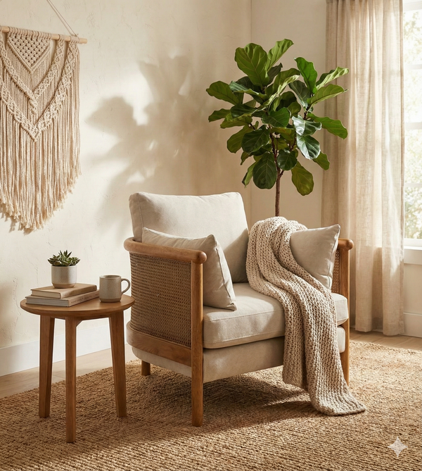 Sydney Rattan Armchair Linen Flax
