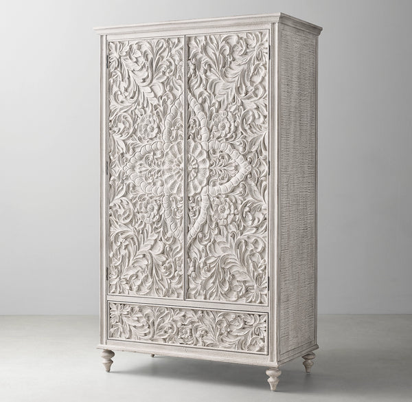 Modern Solid Wood 2 Door Wardrobe - White Finish