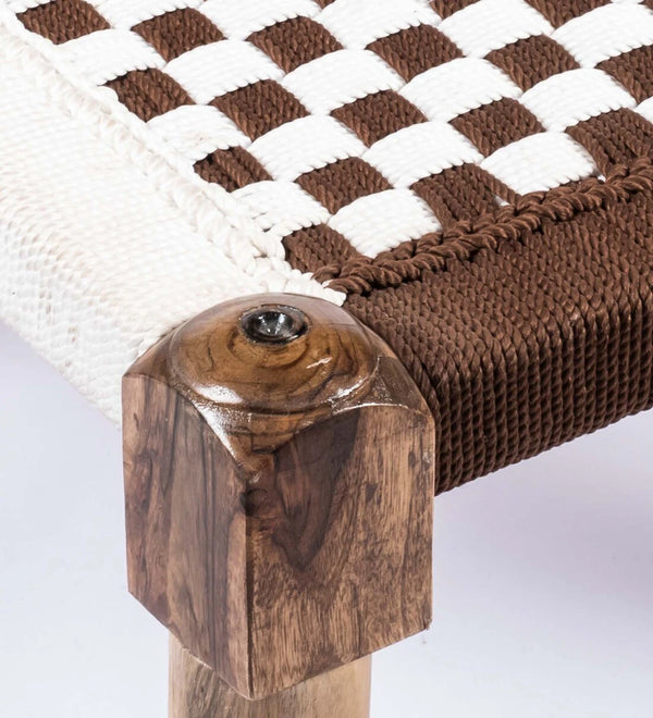 Classic Solid Sheesham Wood and Fabric Foot Stool