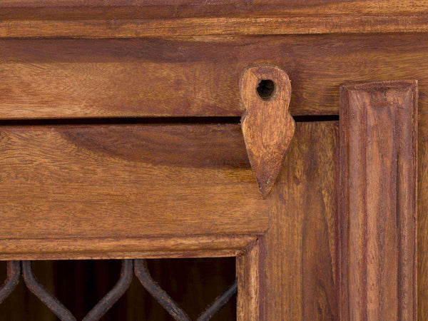 Classic Sheesham Wood Natural Sideboard With Metal Jali