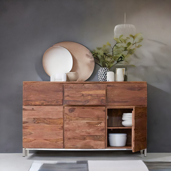 Classic Sheesham Wood Textured Natural Finish Sideboard