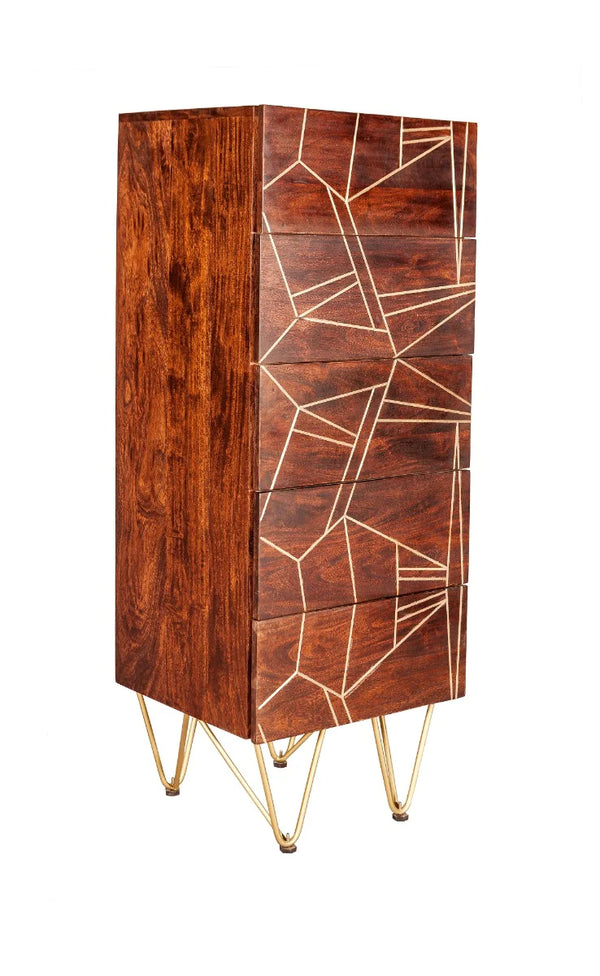 Picasso Dark Mango Wood 5 Drawers Tallboy Sideboard