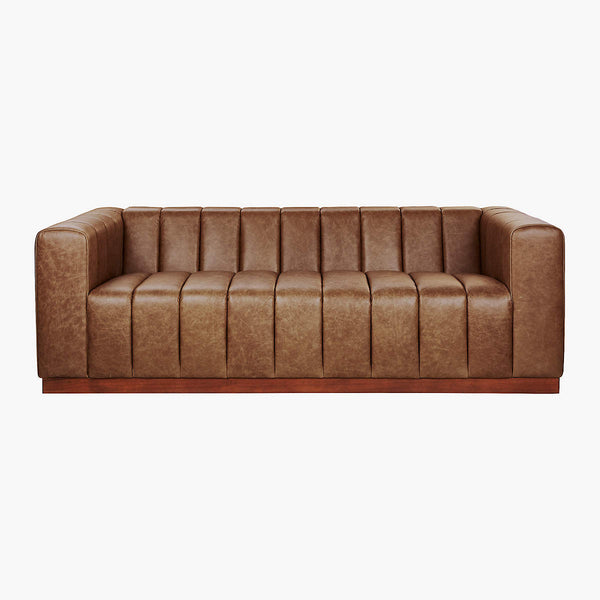 Modern Channeled Saddle Leatherette Sofa