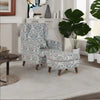 Classic Fabric Wing Chair with Ottoman in Grey