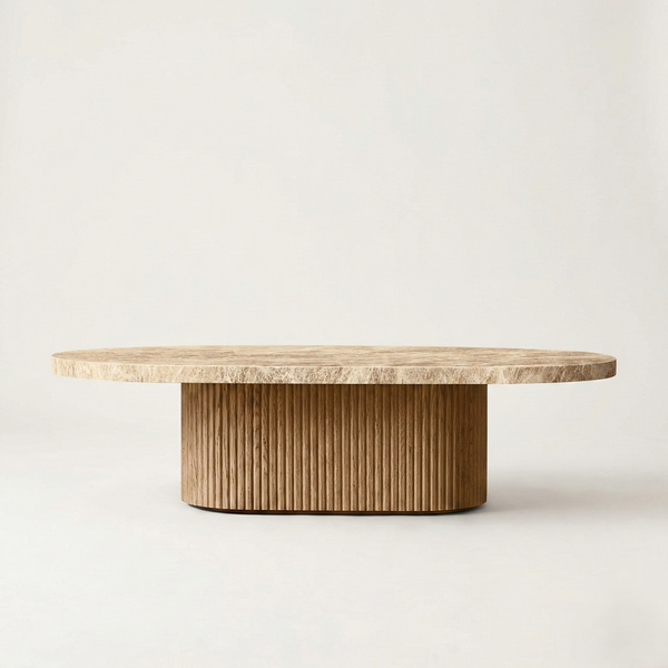 Sora Oak Wood & Emperador Marble Coffee Table