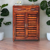 Classic Sheesham Wood Shoe Cabinet In Honey Oak Finish