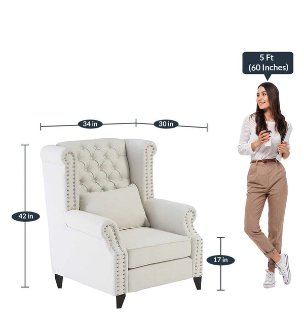Classic Fabric Wing Chair in Off-White Colour