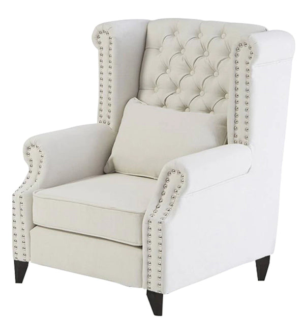Classic Fabric Wing Chair in Off-White Colour