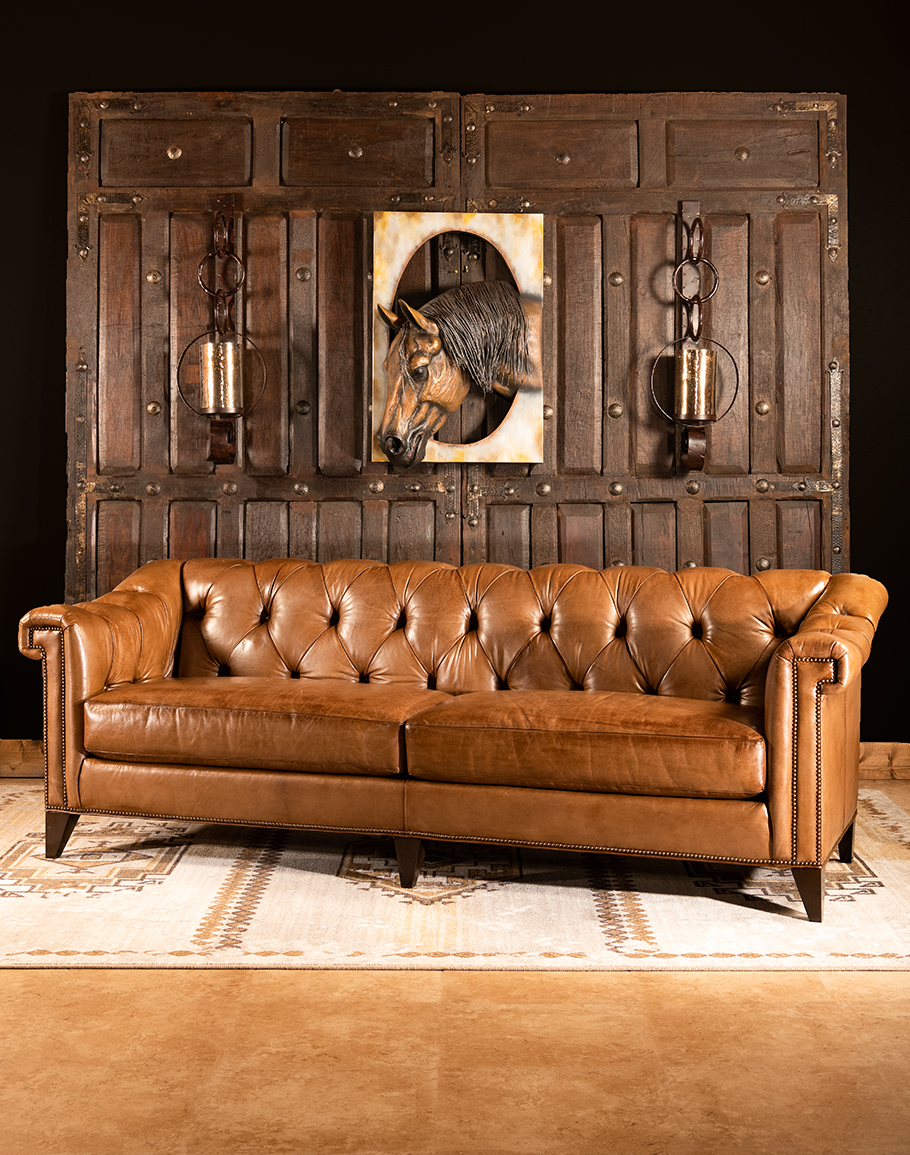 Tan leather chesterfield discount chair