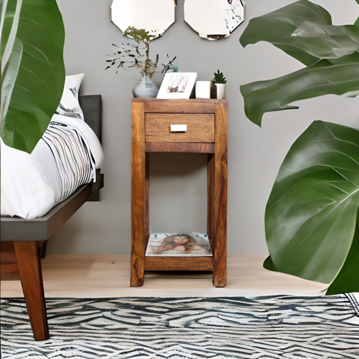 bed side table, wooden bedside table
