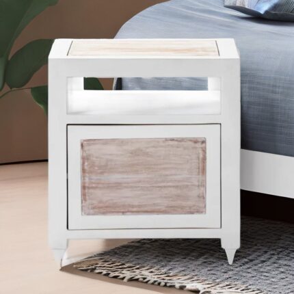 white bedside table, solid wood bedside table