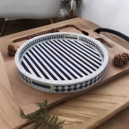 round serving tray, wooden tray with handles
