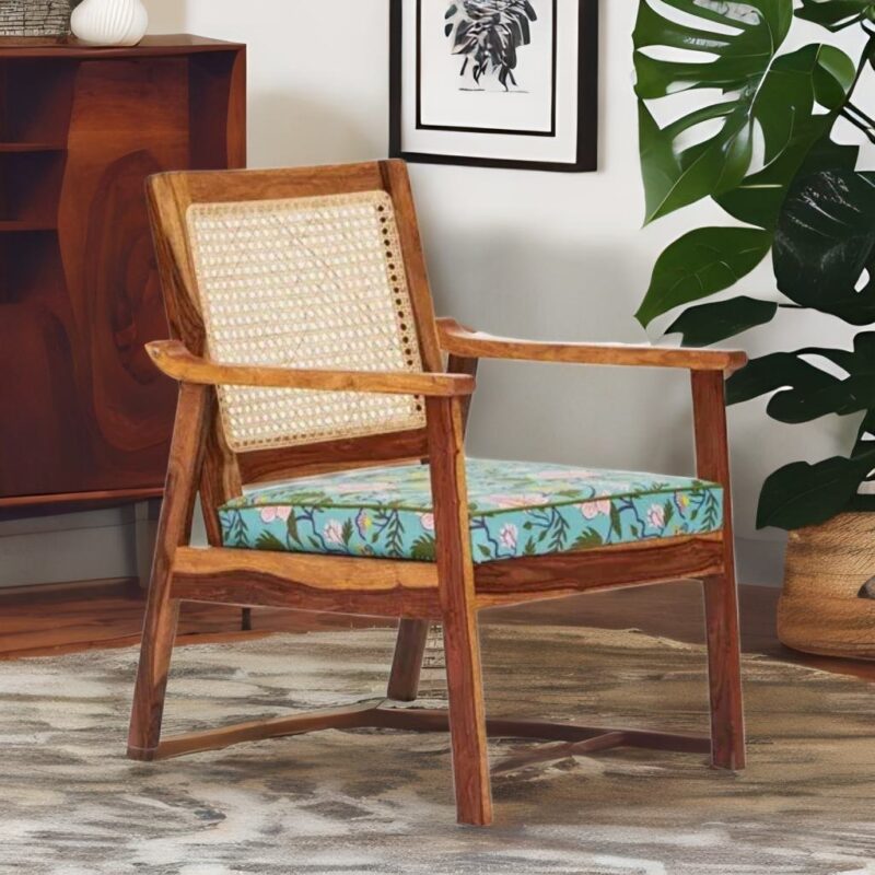 cane armchair, sheesham wood armchair