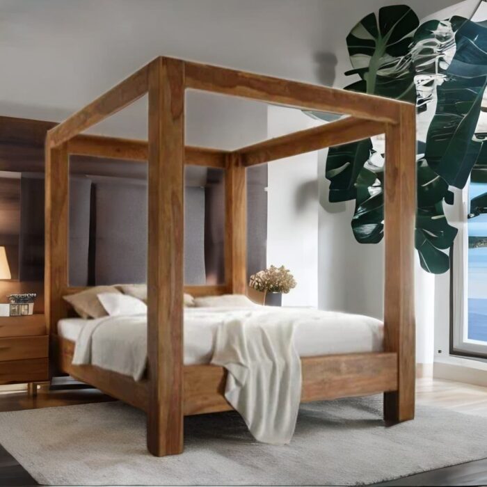 sheesham wood poster bed, wooden poster bed