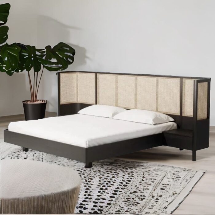 solid wood rattan bed
