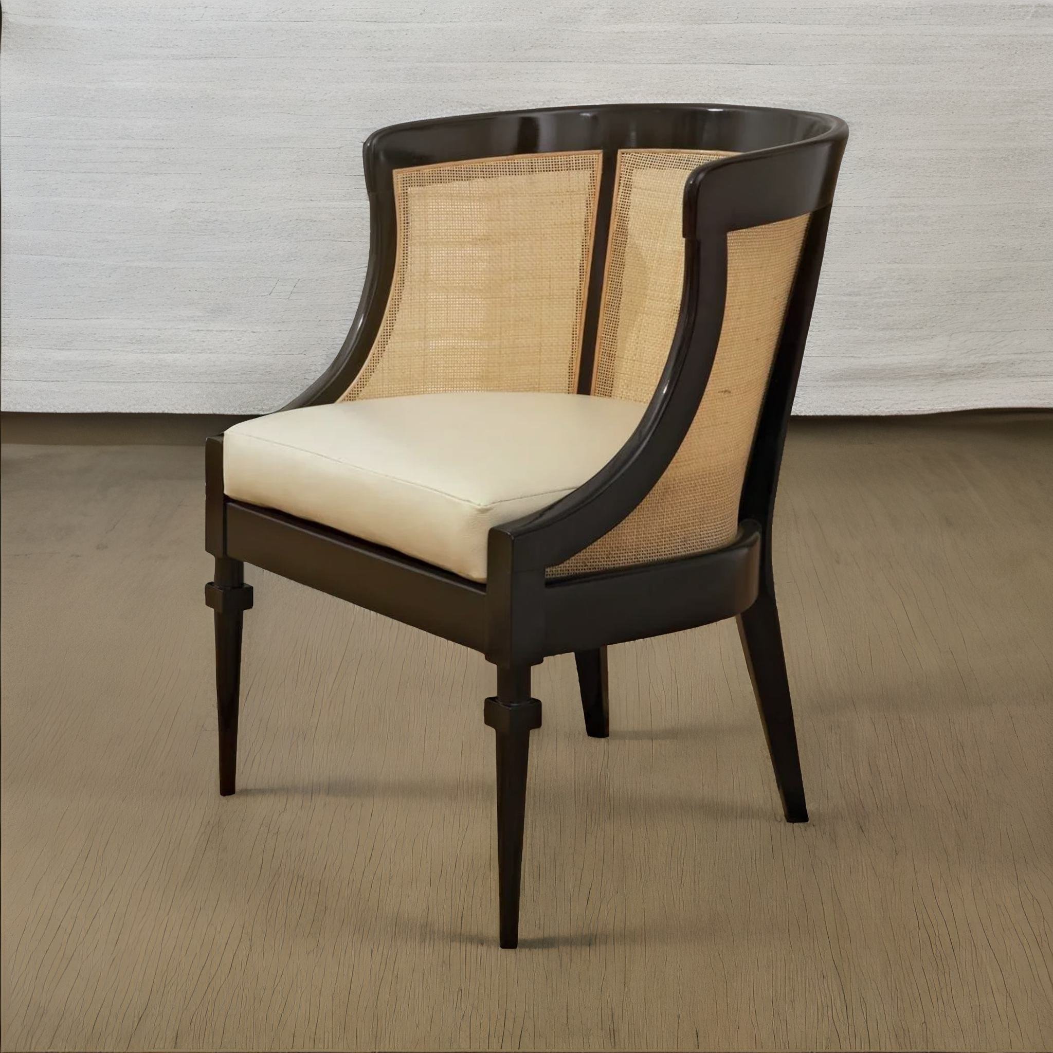 Modern Rattan Solid Wood Leather Wing Chair