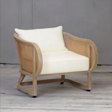 Solid Wood Rattan Upholstered Lounge Chair