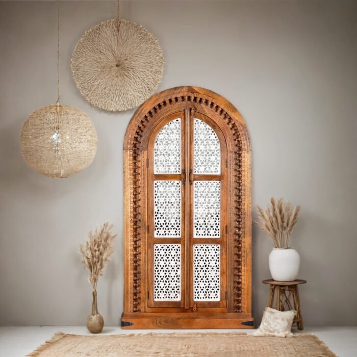 Cairo Hand Carved  Arched Mango Wood Wardrobe - Image 3