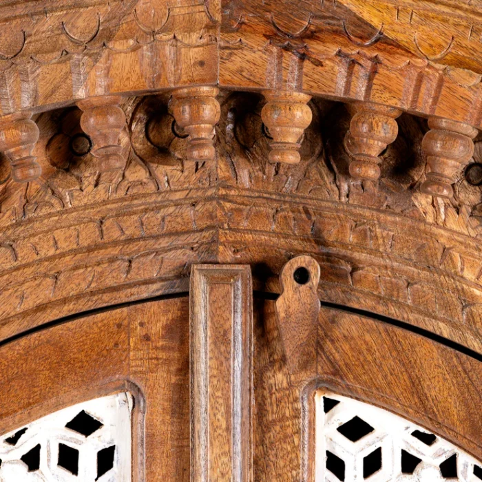 Cairo Hand Carved  Arched Mango Wood Wardrobe - Image 4