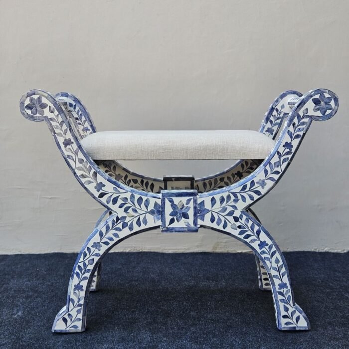Indigo Roman Style Bone Inlay Ottoman - Image 3