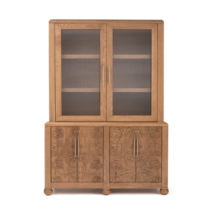 Azalea Solid Oak Storage Cabinet - With Fluted Glass Hutch - Image 2