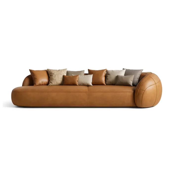 Evolet Curved 4- Seater Leather Sofa - Image 3