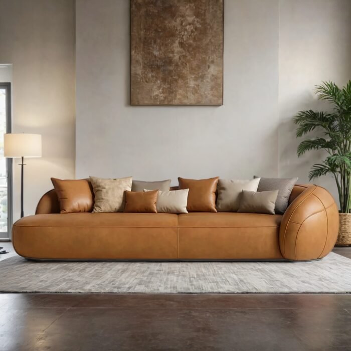 Evolet Curved 4- Seater Leather Sofa - Image 1